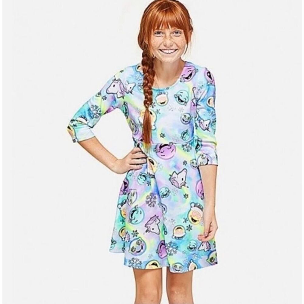 NWT Youth Girls Justice Holiday Fit & Flare Christmas Emoji Dress - Sz 20